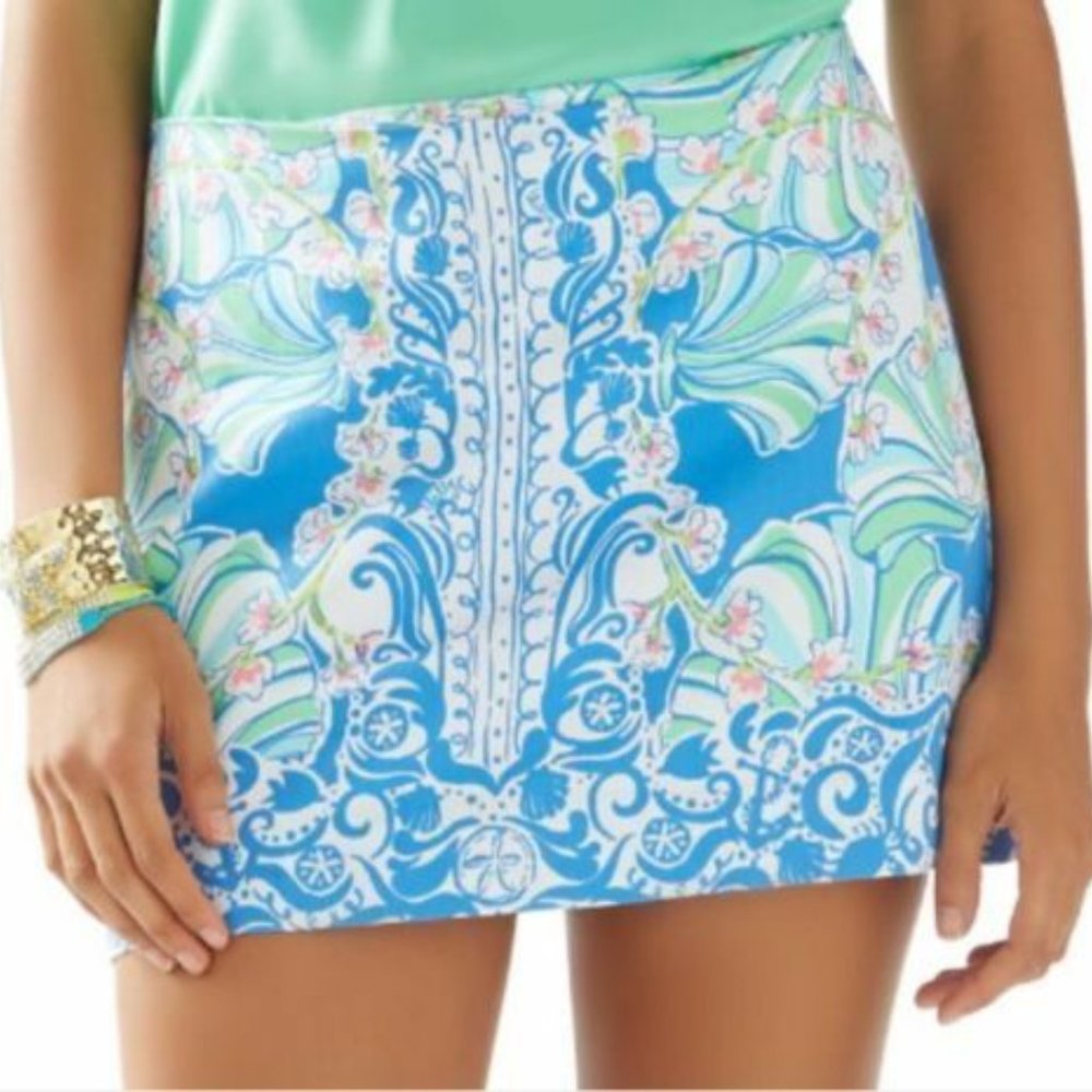 EUC Lilly Pulitzer Tate Skirt in Bay Blue Coasting - 10